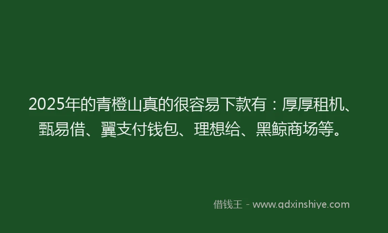 2025年的青橙山真的很容易下款有：厚厚租机、甄易借、翼支付钱包、理想给、黑鲸商场等。