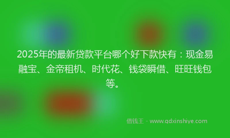 2025年的最新贷款平台哪个好下款快有：现金易融宝、金帝租机、时代花、钱袋瞬借、旺旺钱包等。