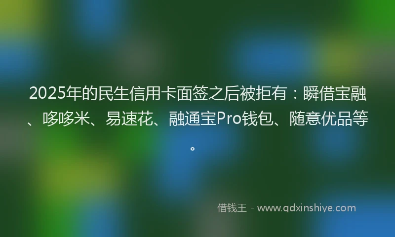 2025年的民生信用卡面签之后被拒有：瞬借宝融、哆哆米、易速花、融通宝Pro钱包、随意优品等。