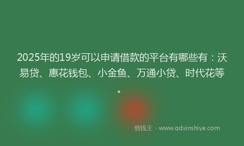 2025年的19岁可以申请借款的平台有哪些有：沃易贷、惠花钱包、小金鱼、万通小贷、时代花等。