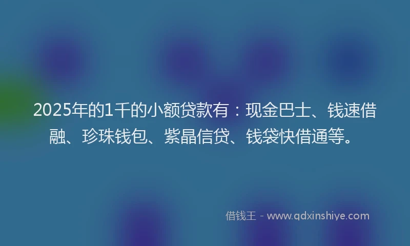 2025年的1千的小额贷款有：现金巴士、钱速借融、珍珠钱包、紫晶信贷、钱袋快借通等。