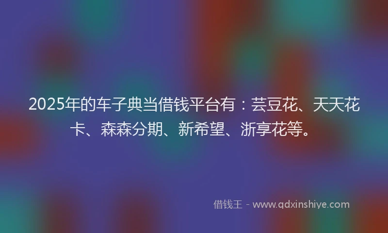 2025年的车子典当借钱平台有：芸豆花、天天花卡、森森分期、新希望、浙享花等。