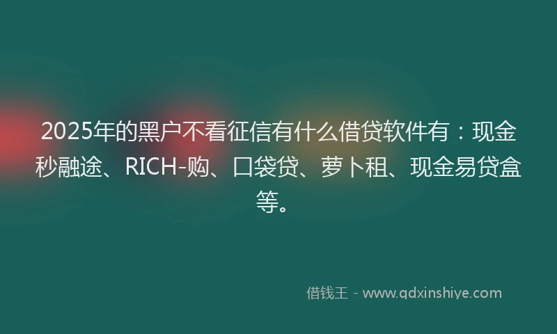 2025年的黑户不看征信有什么借贷软件有：现金秒融途、RICH-购、口袋贷、萝卜租、现金易贷盒等。