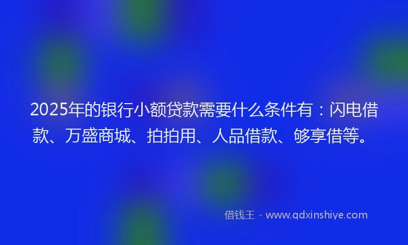 2025年的银行小额贷款需要什么条件有：闪电借款、万盛商城、拍拍用、人品借款、够享借等。
