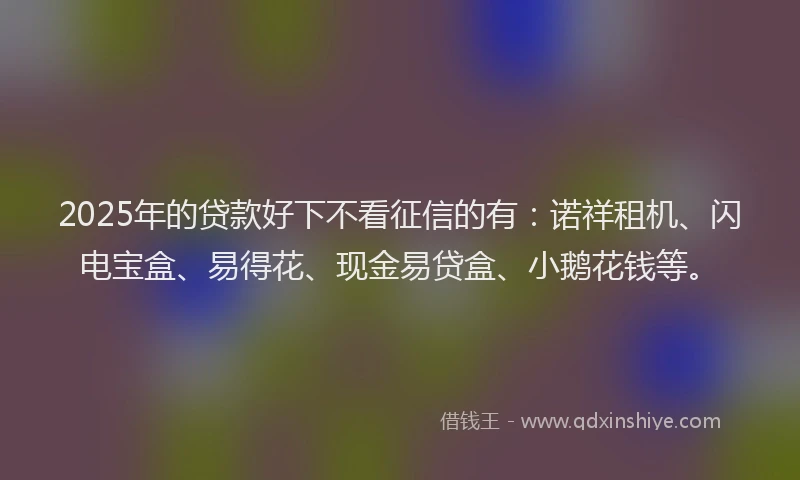 2025年的贷款好下不看征信的有：诺祥租机、闪电宝盒、易得花、现金易贷盒、小鹅花钱等。