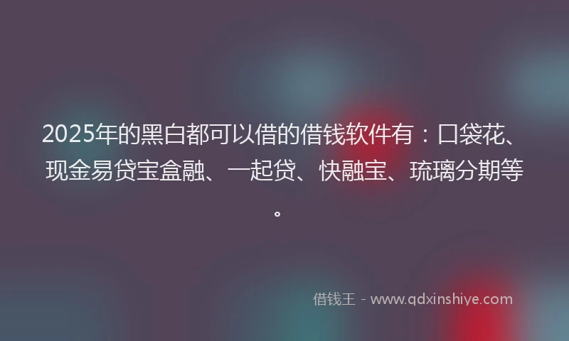 2025年的黑白都可以借的借钱软件有：口袋花、现金易贷宝盒融、一起贷、快融宝、琉璃分期等。