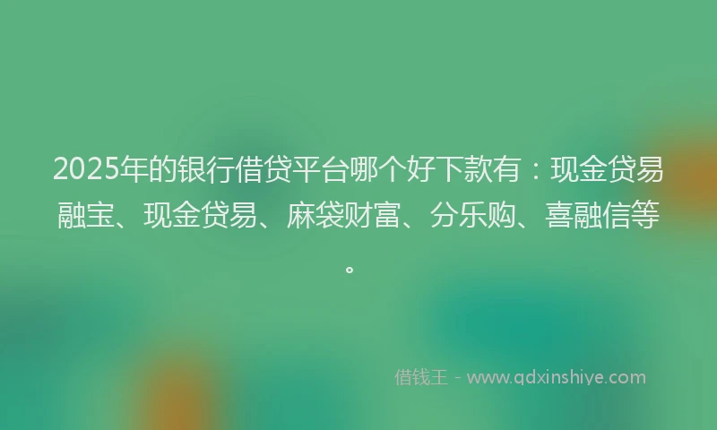 2025年的银行借贷平台哪个好下款有：现金贷易融宝、现金贷易、麻袋财富、分乐购、喜融信等。