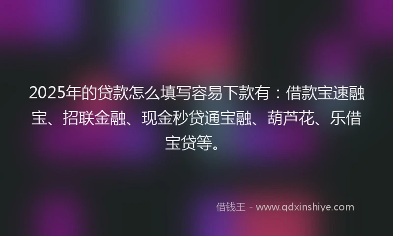 2025年的贷款怎么填写容易下款有：借款宝速融宝、招联金融、现金秒贷通宝融、葫芦花、乐借宝贷等。
