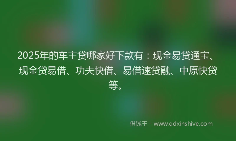 2025年的车主贷哪家好下款有：现金易贷通宝、现金贷易借、功夫快借、易借速贷融、中原快贷等。