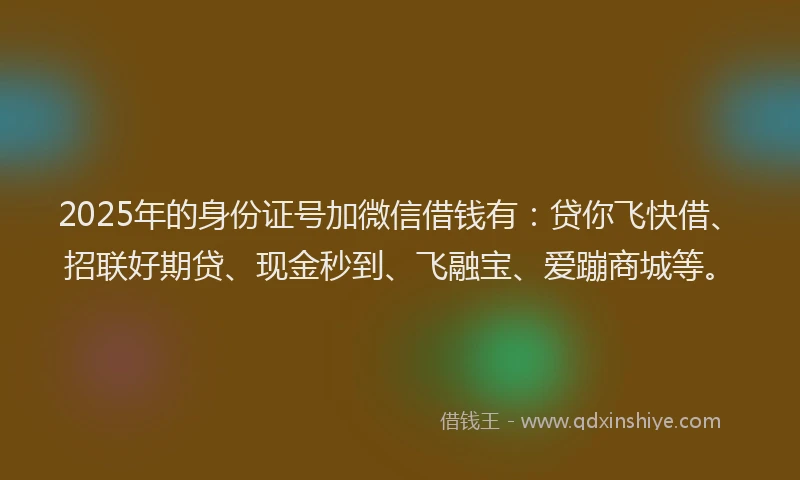 2025年的身份证号加微信借钱有：贷你飞快借、招联好期贷、现金秒到、飞融宝、爱蹦商城等。