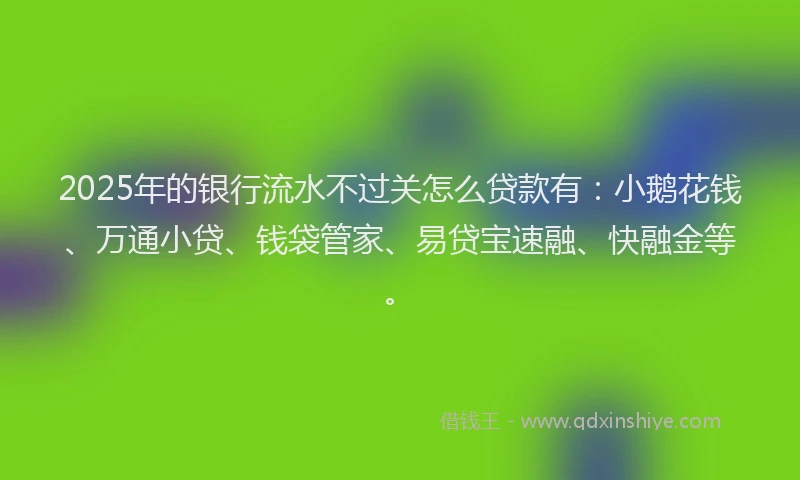 2025年的银行流水不过关怎么贷款有：小鹅花钱、万通小贷、钱袋管家、易贷宝速融、快融金等。
