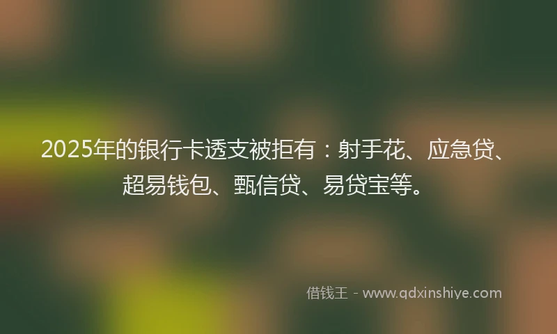 2025年的银行卡透支被拒有：射手花、应急贷、超易钱包、甄信贷、易贷宝等。