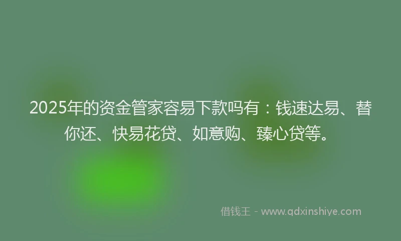 2025年的资金管家容易下款吗有：钱速达易、替你还、快易花贷、如意购、臻心贷等。
