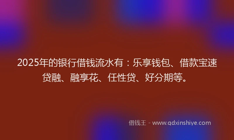 2025年的银行借钱流水有：乐享钱包、借款宝速贷融、融享花、任性贷、好分期等。