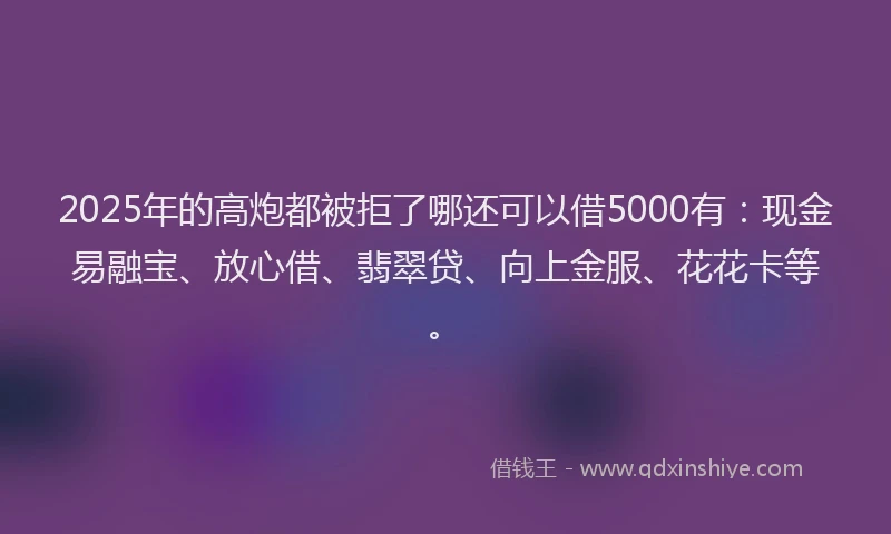 2025年的高炮都被拒了哪还可以借5000有：现金易融宝、放心借、翡翠贷、向上金服、花花卡等。