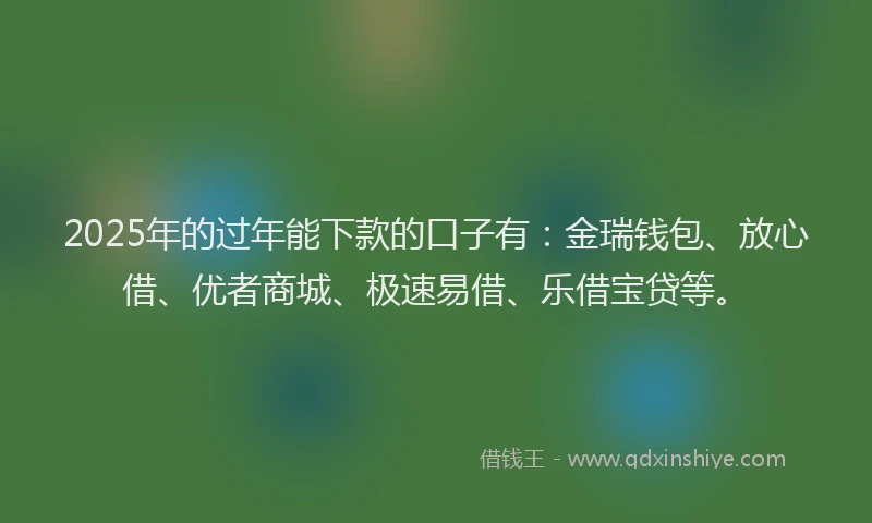 2025年的过年能下款的口子有：金瑞钱包、放心借、优者商城、极速易借、乐借宝贷等。