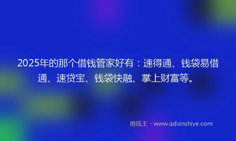 2025年的那个借钱管家好有：速得通、钱袋易借通、速贷宝、钱袋快融、掌上财富等。