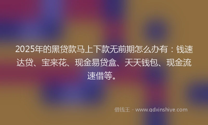 2025年的黑贷款马上下款无前期怎么办有：钱速达贷、宝来花、现金易贷盒、天天钱包、现金流速借等。