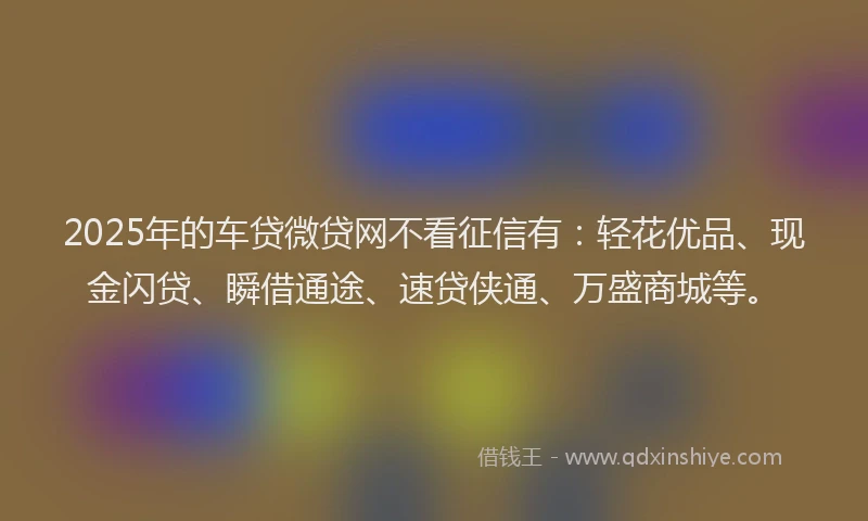 2025年的车贷微贷网不看征信有：轻花优品、现金闪贷、瞬借通途、速贷侠通、万盛商城等。