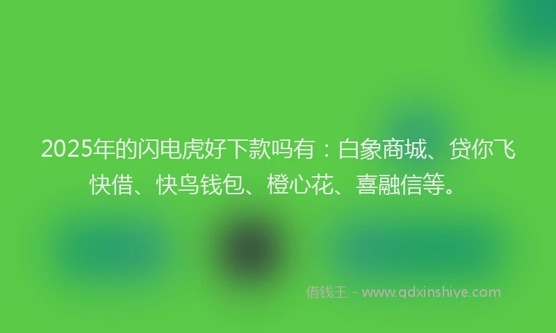 2025年的闪电虎好下款吗有：白象商城、贷你飞快借、快鸟钱包、橙心花、喜融信等。