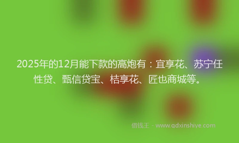 2025年的12月能下款的高炮有：宜享花、苏宁任性贷、甄信贷宝、桔享花、匠也商城等。