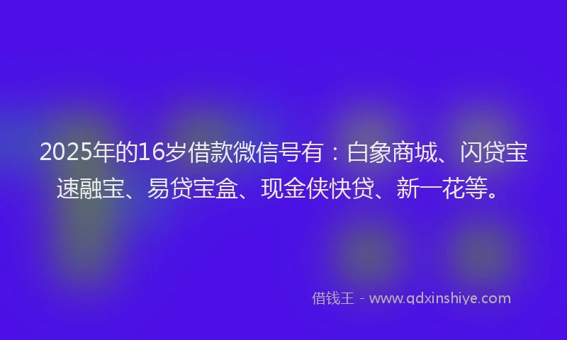 2025年的16岁借款微信号有：白象商城、闪贷宝速融宝、易贷宝盒、现金侠快贷、新一花等。