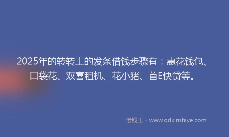 2025年的转转上的发条借钱步骤有：惠花钱包、口袋花、双喜租机、花小猪、首E快贷等。
