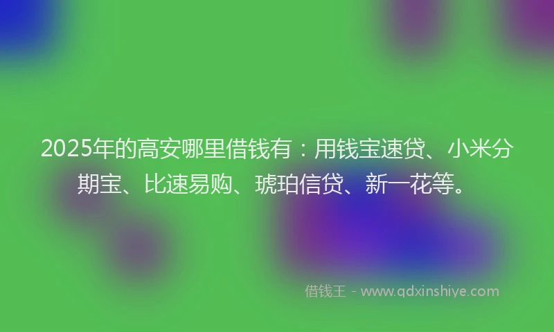 2025年的高安哪里借钱有：用钱宝速贷、小米分期宝、比速易购、琥珀信贷、新一花等。