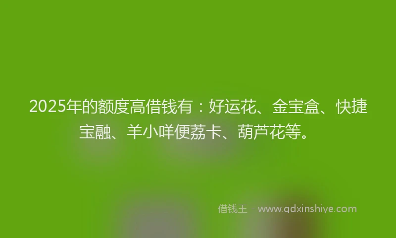 2025年的额度高借钱有：好运花、金宝盒、快捷宝融、羊小咩便荔卡、葫芦花等。