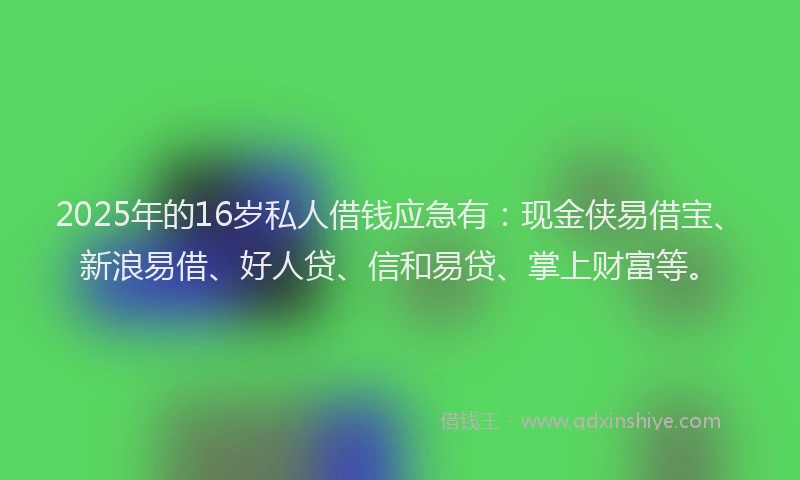 2025年的16岁私人借钱应急有：现金侠易借宝、新浪易借、好人贷、信和易贷、掌上财富等。