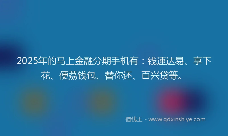 2025年的马上金融分期手机有：钱速达易、享下花、便荔钱包、替你还、百兴贷等。