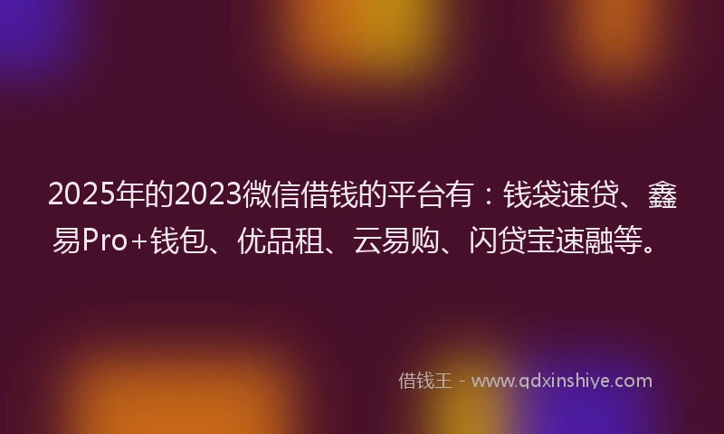 2025年的2023微信借钱的平台有：钱袋速贷、鑫易Pro+钱包、优品租、云易购、闪贷宝速融等。