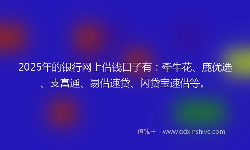 2025年的银行网上借钱口子有：牵牛花、鹿优选、支富通、易借速贷、闪贷宝速借等。