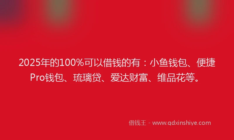 2025年的100%可以借钱的有：小鱼钱包、便捷Pro钱包、琉璃贷、爱达财富、维品花等。