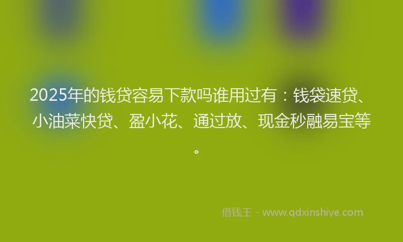 2025年的钱贷容易下款吗谁用过有：钱袋速贷、小油菜快贷、盈小花、通过放、现金秒融易宝等。