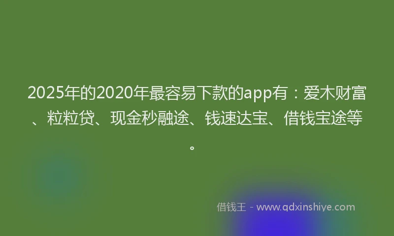 2025年的2020年最容易下款的app有：爱木财富、粒粒贷、现金秒融途、钱速达宝、借钱宝途等。