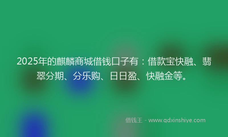 2025年的麒麟商城借钱口子有：借款宝快融、翡翠分期、分乐购、日日盈、快融金等。