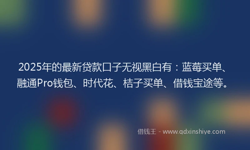 2025年的最新贷款口子无视黑白有：蓝莓买单、融通Pro钱包、时代花、桔子买单、借钱宝途等。