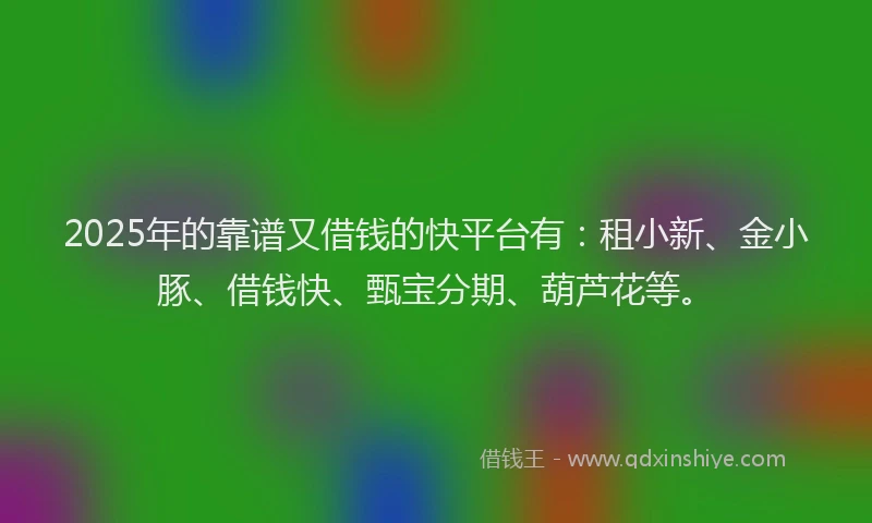 2025年的靠谱又借钱的快平台有：租小新、金小豚、借钱快、甄宝分期、葫芦花等。