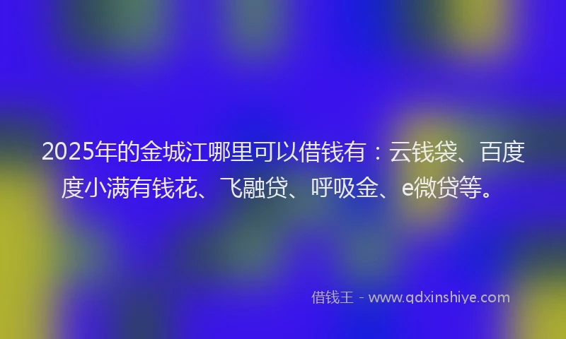 2025年的金城江哪里可以借钱有：云钱袋、百度度小满有钱花、飞融贷、呼吸金、e微贷等。