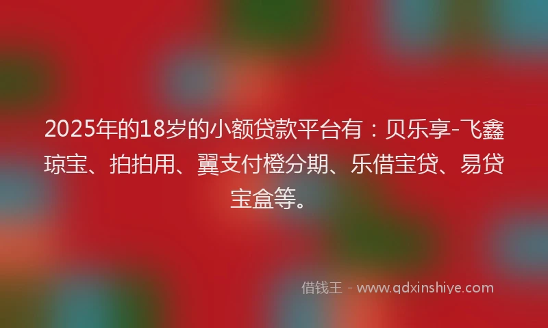 2025年的18岁的小额贷款平台有：贝乐享-飞鑫琼宝、拍拍用、翼支付橙分期、乐借宝贷、易贷宝盒等。
