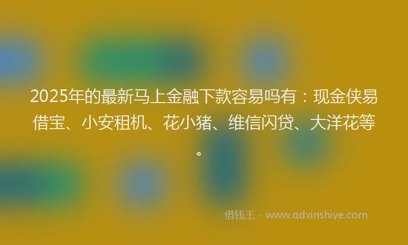 2025年的最新马上金融下款容易吗有：现金侠易借宝、小安租机、花小猪、维信闪贷、大洋花等。
