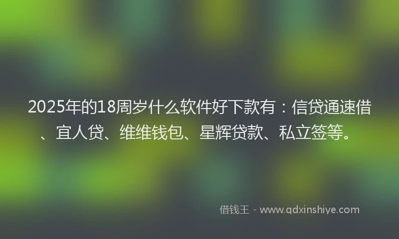 2025年的18周岁什么软件好下款有：信贷通速借、宜人贷、维维钱包、星辉贷款、私立签等。