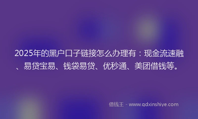 2025年的黑户口子链接怎么办理有：现金流速融、易贷宝易、钱袋易贷、优秒通、美团借钱等。