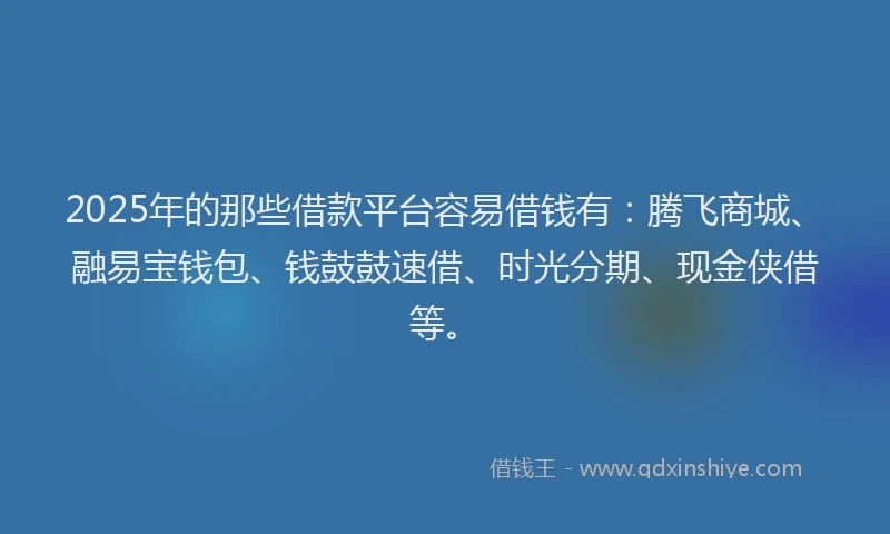 2025年的那些借款平台容易借钱有：腾飞商城、融易宝钱包、钱鼓鼓速借、时光分期、现金侠借等。