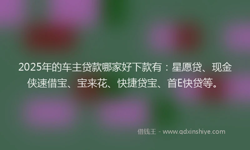 2025年的车主贷款哪家好下款有：星愿贷、现金侠速借宝、宝来花、快捷贷宝、首E快贷等。