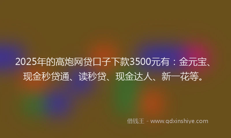 2025年的高炮网贷口子下款3500元有：金元宝、现金秒贷通、读秒贷、现金达人、新一花等。