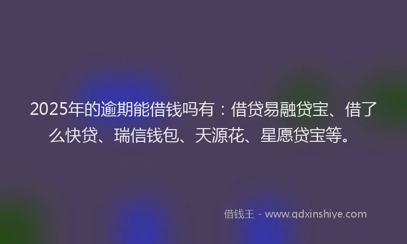 2025年的逾期能借钱吗有：借贷易融贷宝、借了么快贷、瑞信钱包、天源花、星愿贷宝等。
