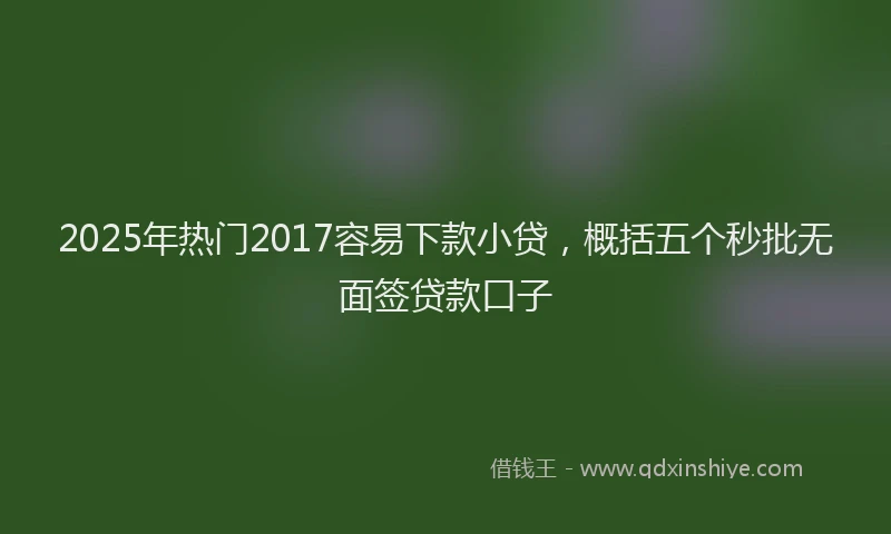 2025年热门2017容易下款小贷，概括五个秒批无面签贷款口子