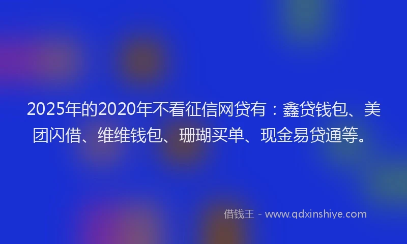 2025年的2020年不看征信网贷有：鑫贷钱包、美团闪借、维维钱包、珊瑚买单、现金易贷通等。